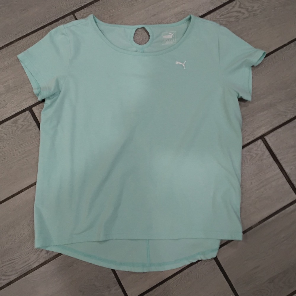 Puma Women Mint Green Short‎ Sleeve Active Shirt Keyhole Back Athletic Top